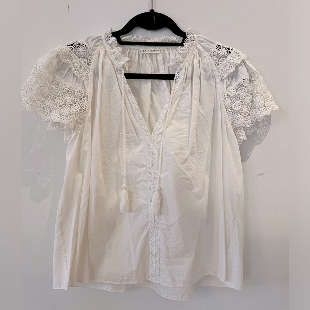 ULLA JOHNSON White Lace Ruffle Top - 4